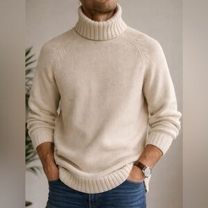 Men’s H&M LOGG Cream Turtleneck Sweater | Classic Knit Pullover